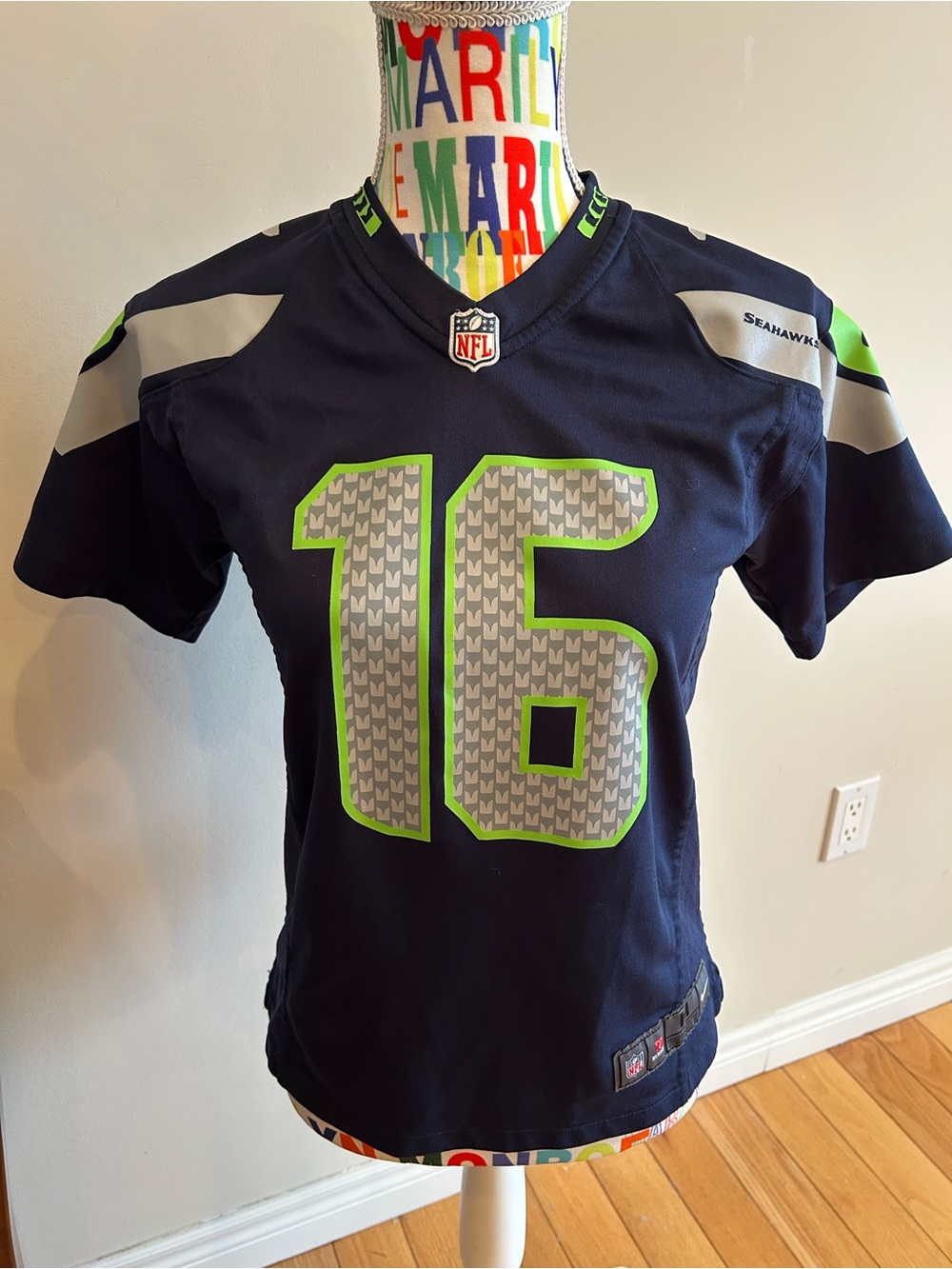 NFL Seattle Seahawks Navy and Neon Green #16 Women's Jersey
